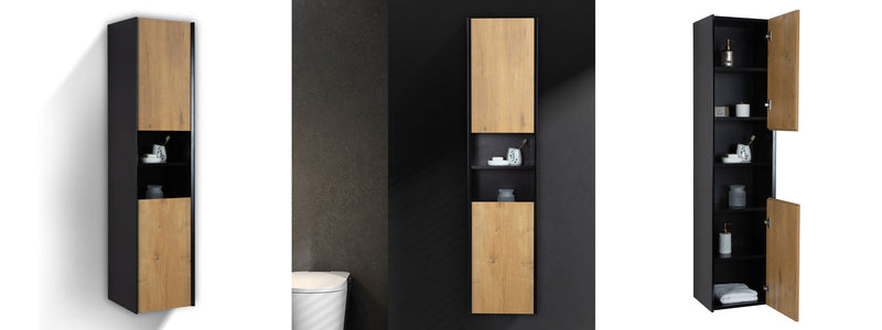 Evos Boutiques 16 in high gloss black and oak side cabinet unit 3 in 1 pic