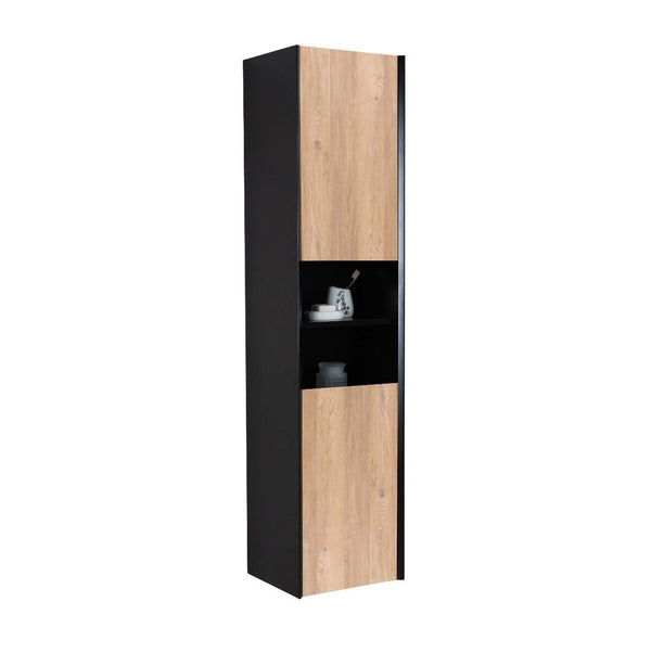 Evos Boutiques 16 in high gloss black and oak side cabinet unit  side view