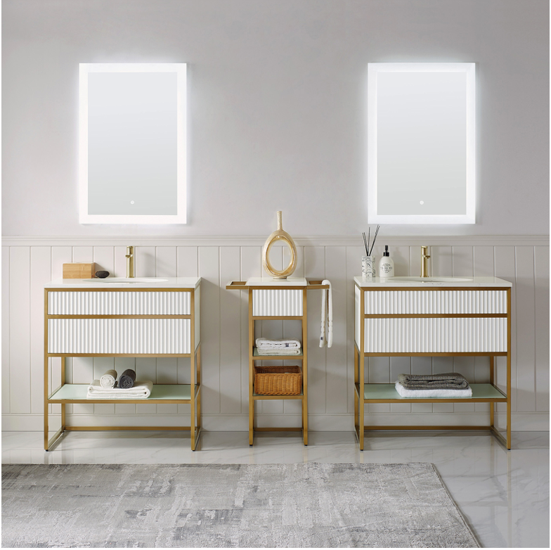 Evos Boutiques 36 in white satin finished and bronze vanity