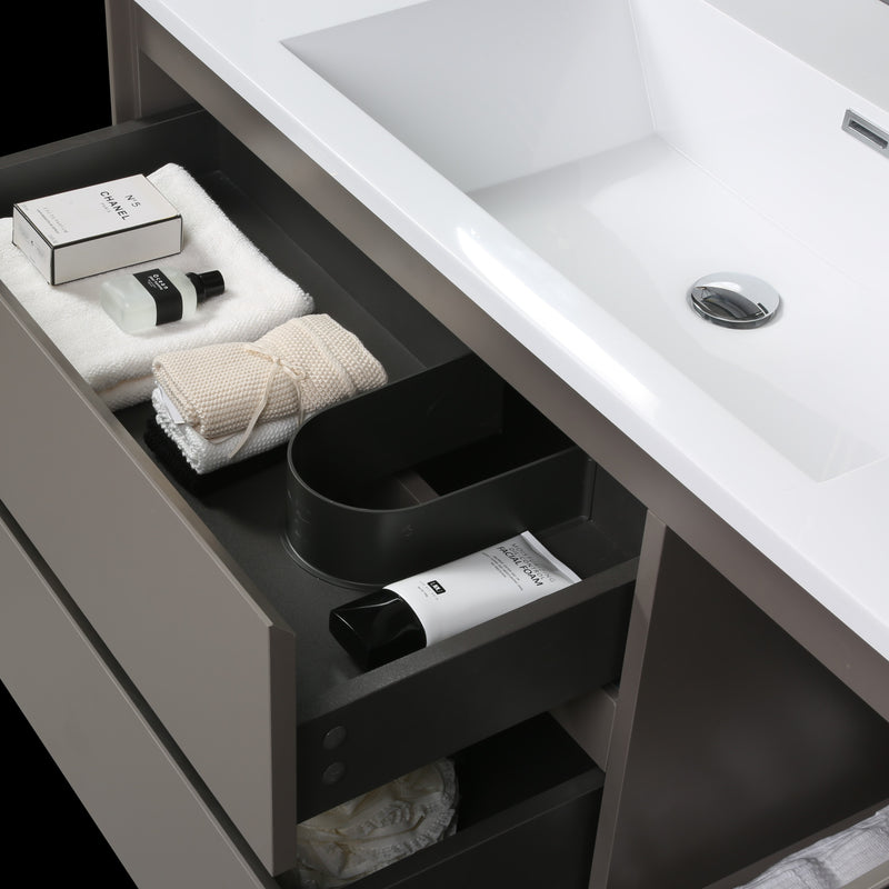 Evos Boutiques 42 high charcoal grey vanity drawers open