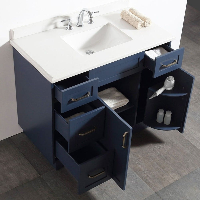 Evos Boutiques 48 in midnight blue vanity special offer drawer open