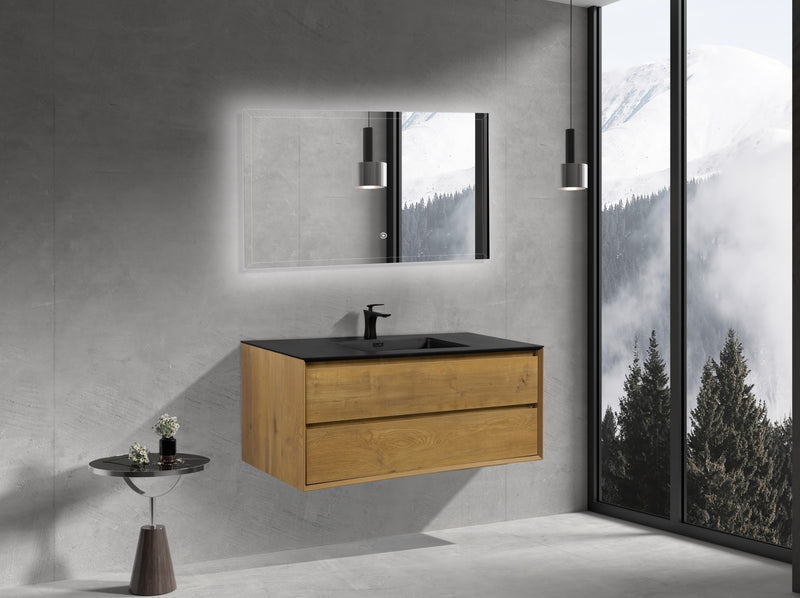 Evos Boutiques 48 in oak bathroom vanity side view black 