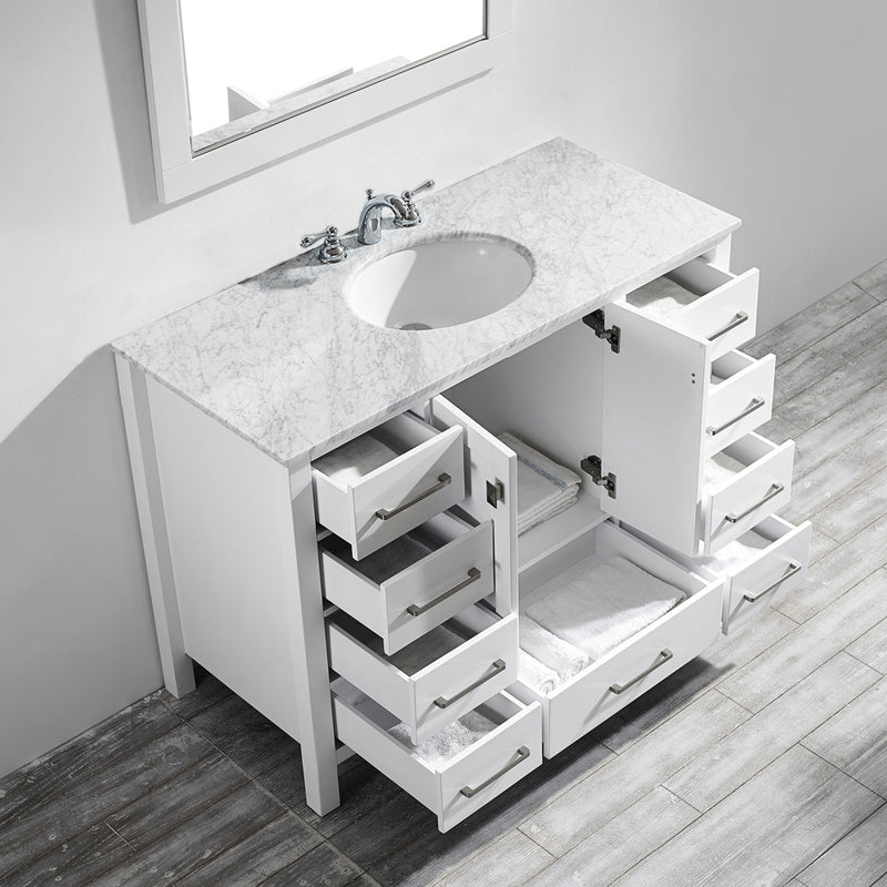 Evos Boutiques 48 in white modern vanity drawers open