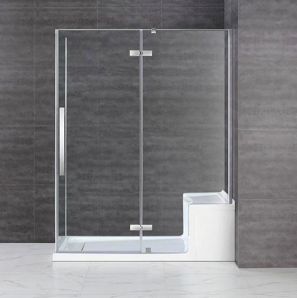 Evos Boutiques 60 x 32 in white shower with bench base staged