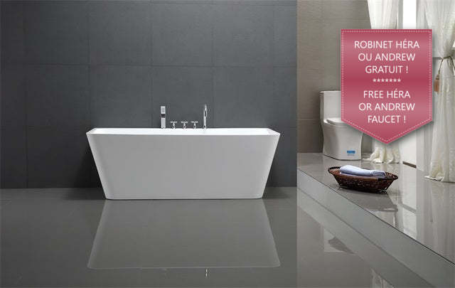 Evos Boutiques 70 in white sleek bathtub 67 x 31.5 x 23 in  front view