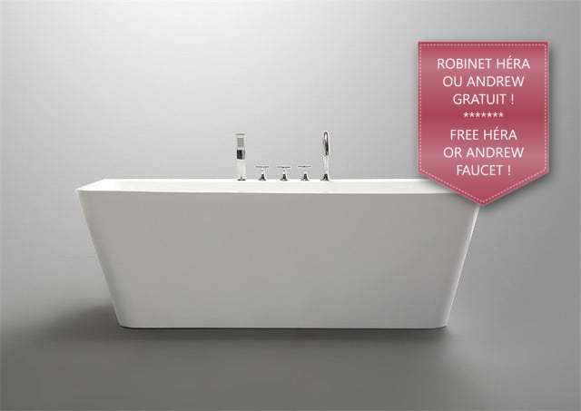 Evos Boutiques 70 in white sleek bathtub 67 x 31.5 x 23 in staged