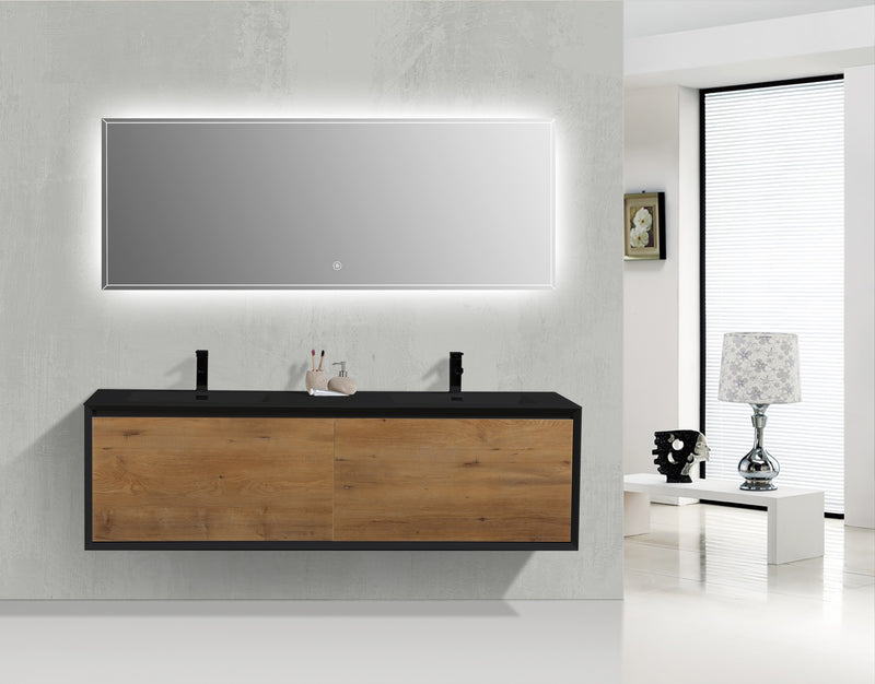 Evos Boutiques 75 in black and oak wood finish vanity lights