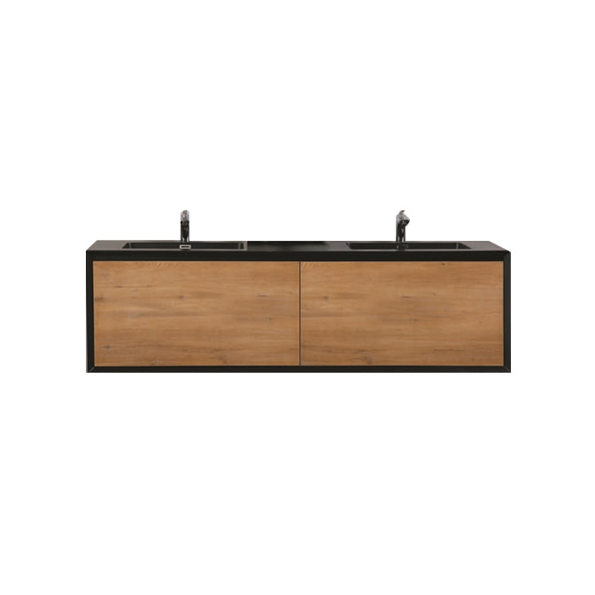 Evos Boutiques 75 in black and oak wood finish vanity no background