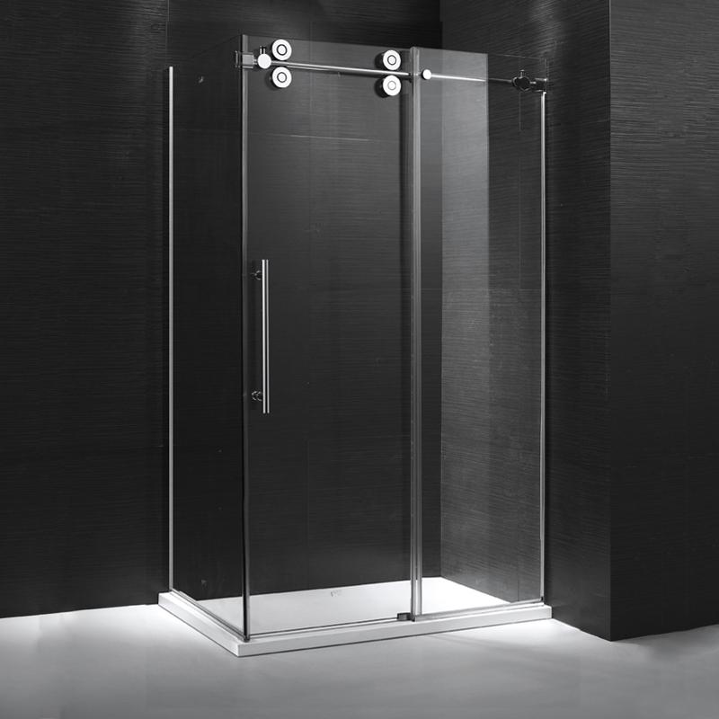 Evos Boutiques 84 in chrome shower door with magnetic kit black background