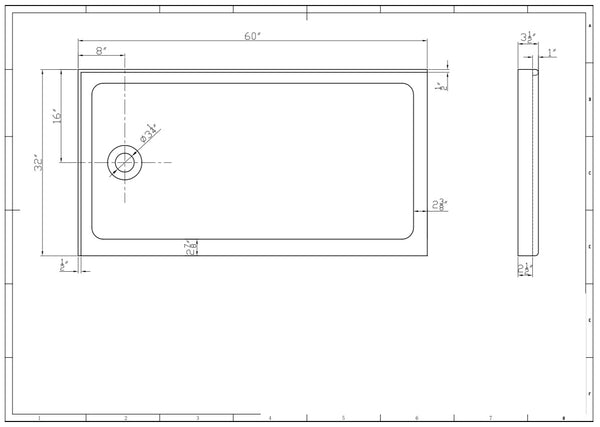 Evos Boutiques Acrylic right side drain 60 x 32 diagram