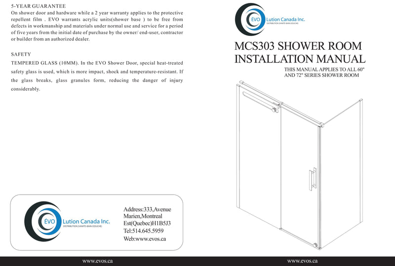 Evos Boutiques chrome shower doors and base sizes vary manual 1
