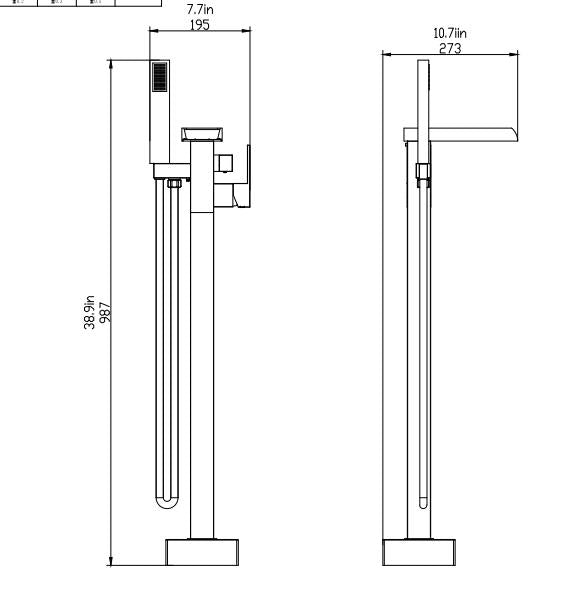 Evos Boutiques freestanding bath faucet side view diagram