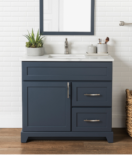 STONEWOOD - 36" Navy Grey Right Side Drawers (Bellrose Shaker)