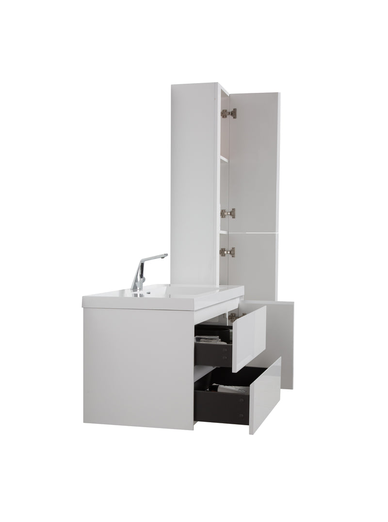 Evos Boutiques 14 in high gloss white vanity drawers open