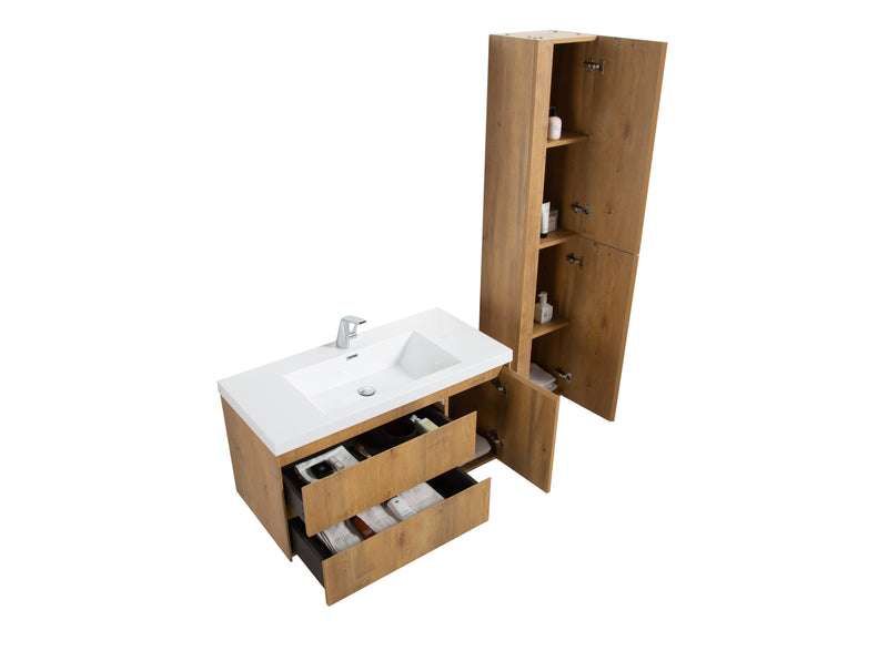 Evos Boutiques 14 in oak storage unit drawers open