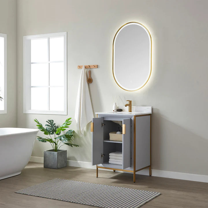 Evos Boutiques 24 in white bathroom vanity doors open duplicate