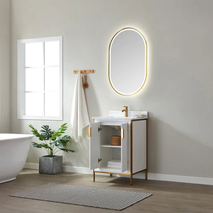 Evos Boutiques 24 in white bathroom vanity side doors open