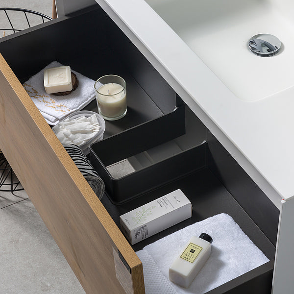 Evos Boutiques 30 in white and oak vanity drawer open
