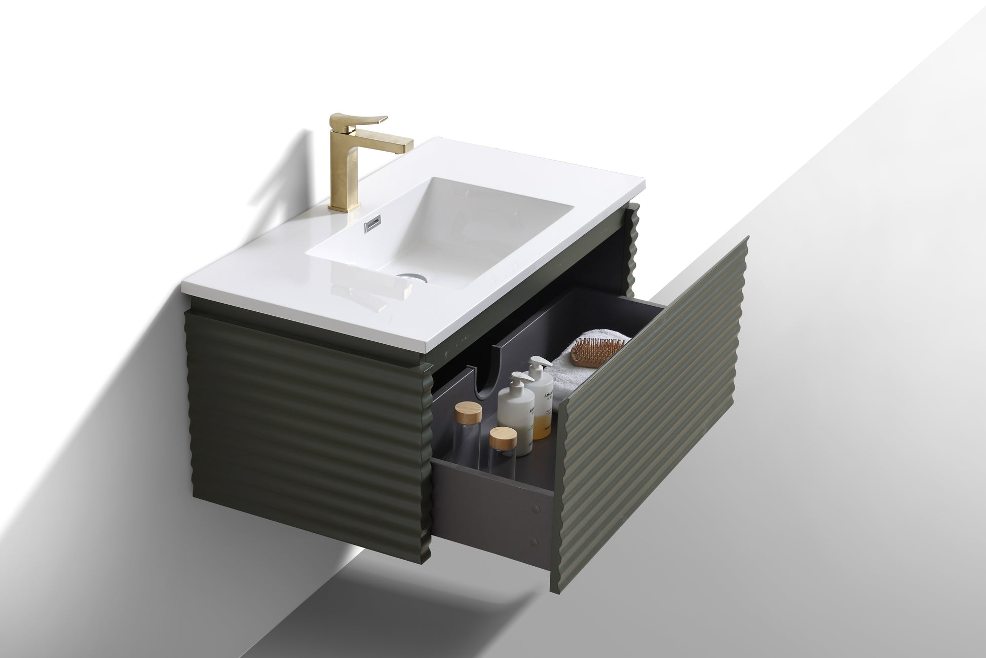 Evos Boutiques 36 in green wall mounted vanity drawer