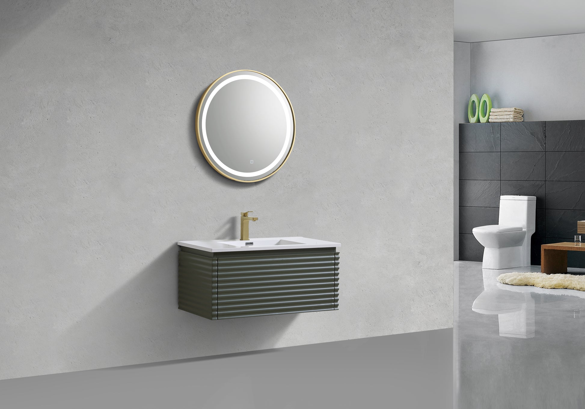 Evos Boutiques 36 in green wall mounted vanity side view