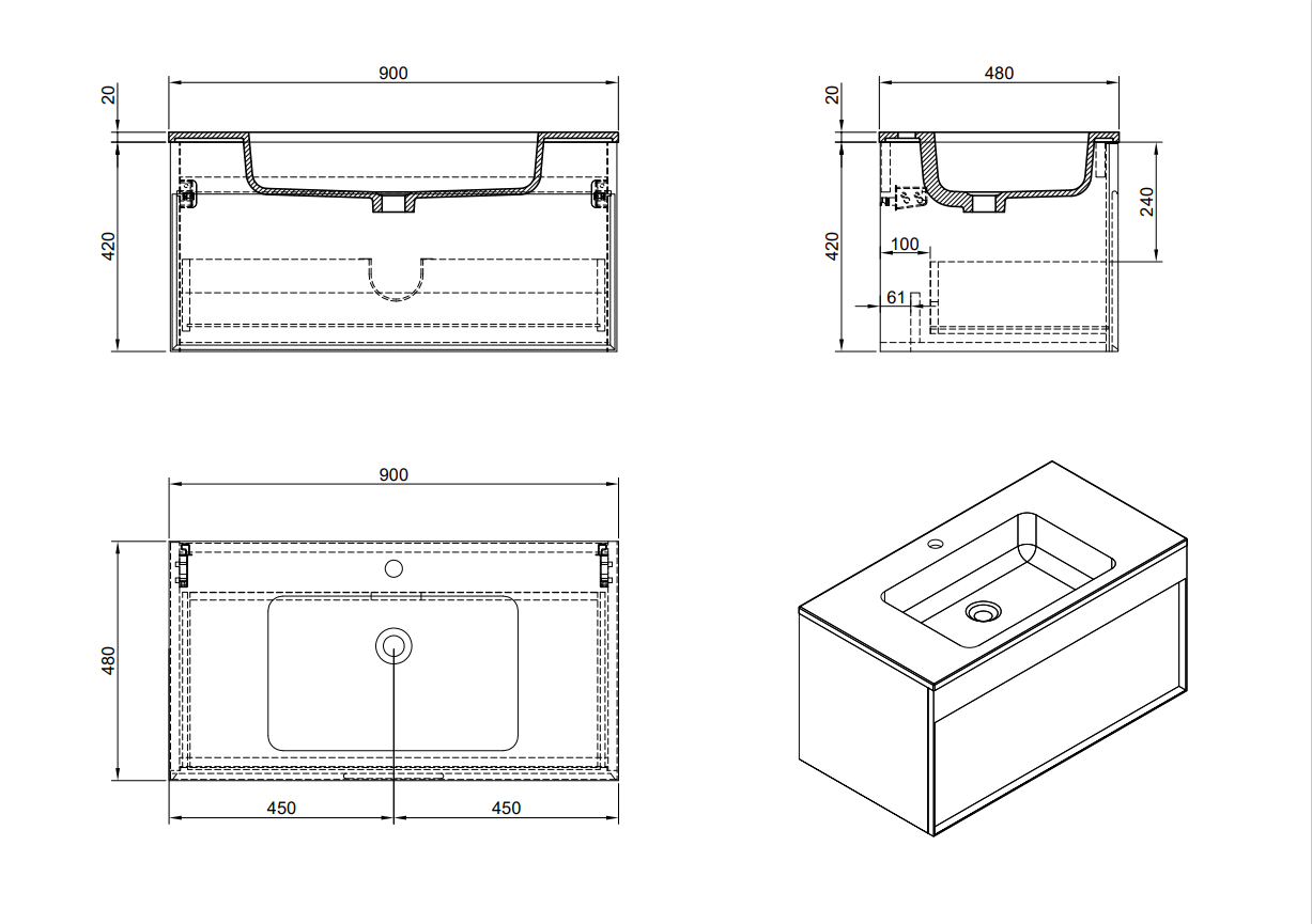 Evos  Boutiques  36  in  modern  white  vanity  diagram