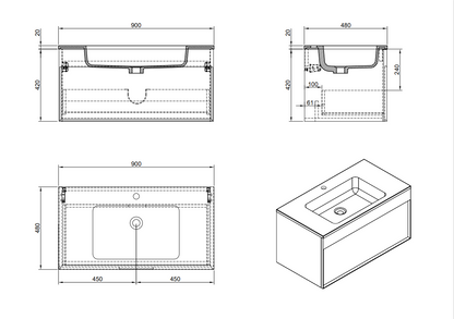 Evos  Boutiques  36  in  modern  white  vanity  diagram