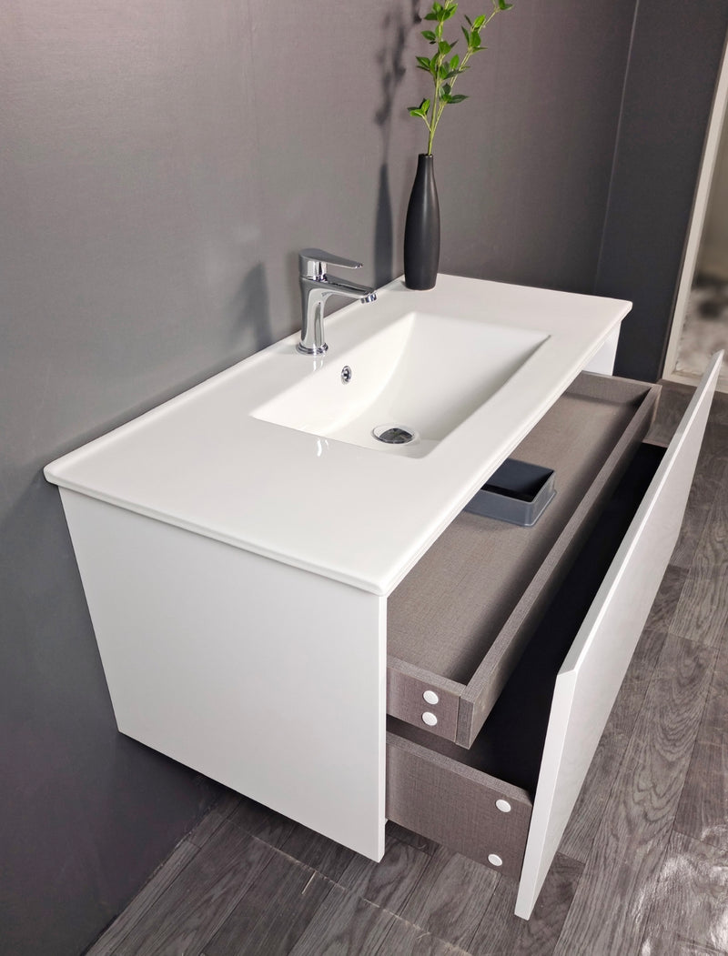 Evos Boutiques 36 in slim bathroom vanity  angle view