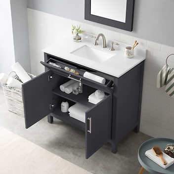 Evos Boutiques 36 x19 in dark charcoal vanity looking down