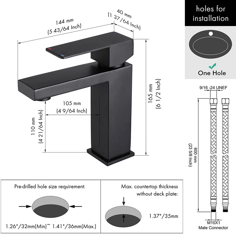 Evos Boutiques 4.3 in matte black faucet  measurements