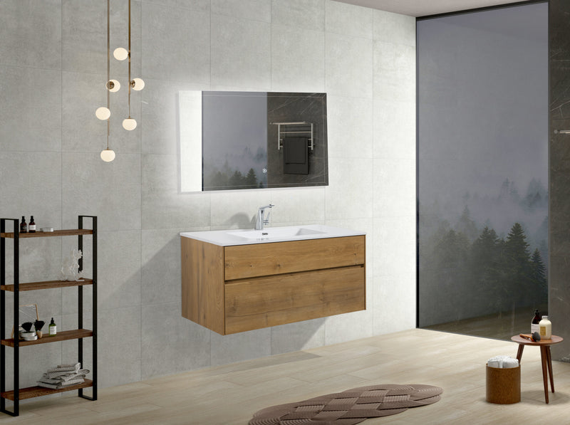 Evos Boutiques 40 in Oak finished Oak finished bathroom vanity side view