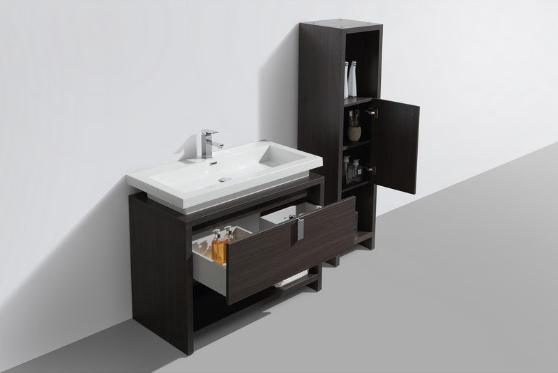 Evos Boutiques 40 in black wood bathroom vanity open drawers
