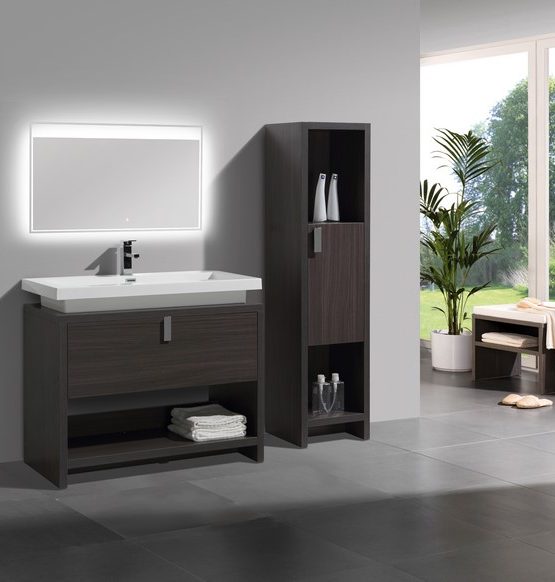 Evos Boutiques 40 in black wood bathroom vanity  staged