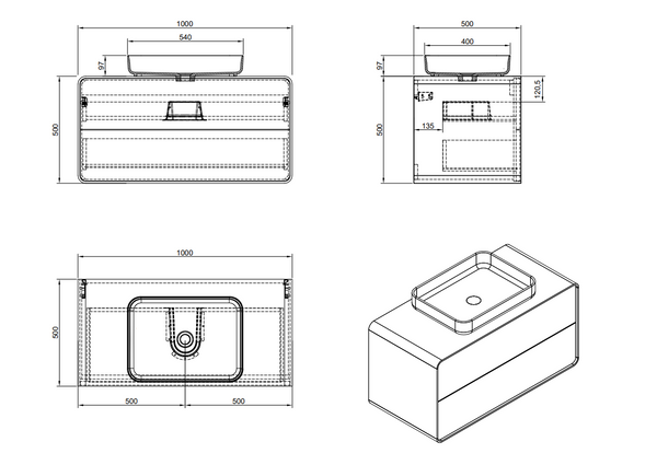 Evos Boutiques 40 in white suspended vanity diagram