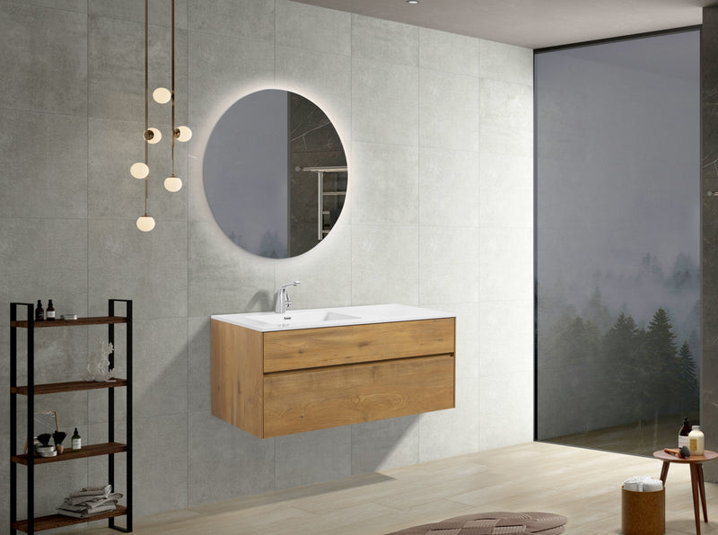 Evos Boutiques 48 in Oak finished Oak finished bathroom vanity side view