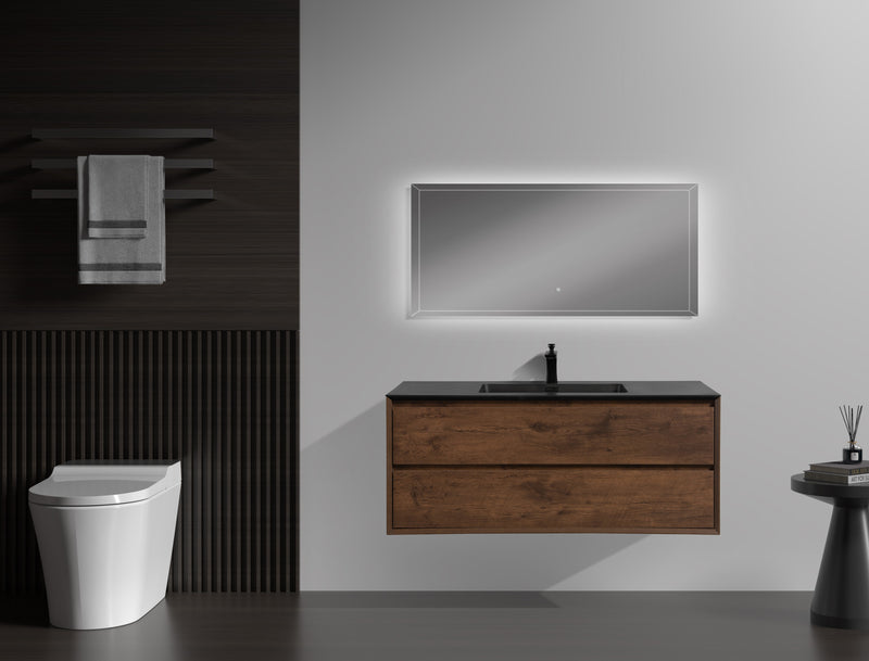 Evos Boutiques 48 in dark oak bathroom vanity black countertop