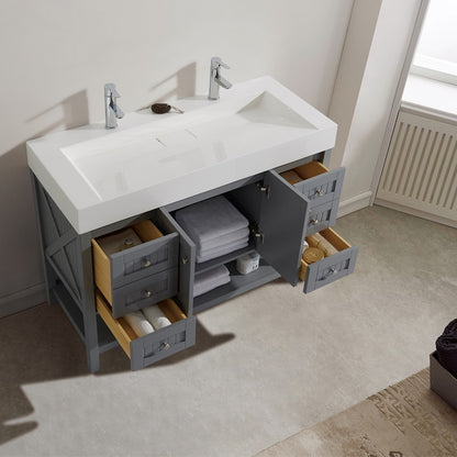 Evos Boutiques 48 in large grey sink with 2 faucets looking down doors open