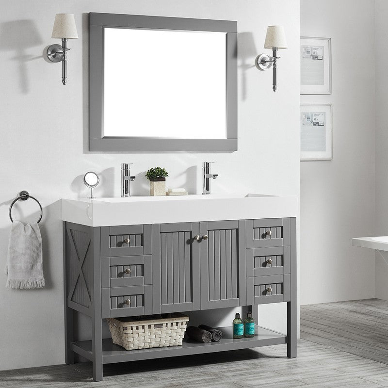 Evos Boutiques 48 in large grey sink with 2 faucets side view