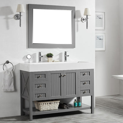 Evos Boutiques 48 in large grey sink with 2 faucets side view