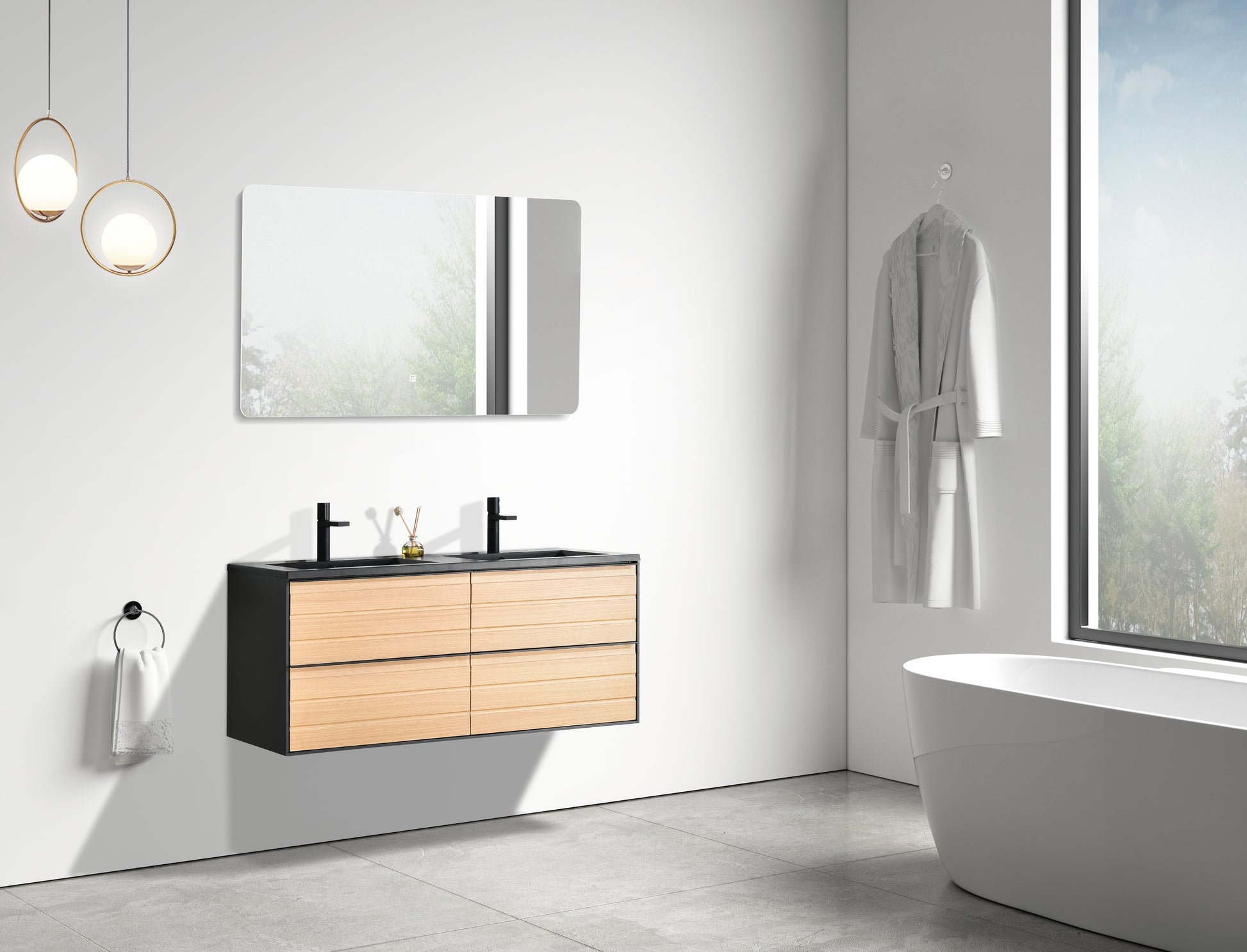 Evos Boutiques 48 in oak  wall  hung  vanity  47  in  ¼  x  18  in  x  26  in 