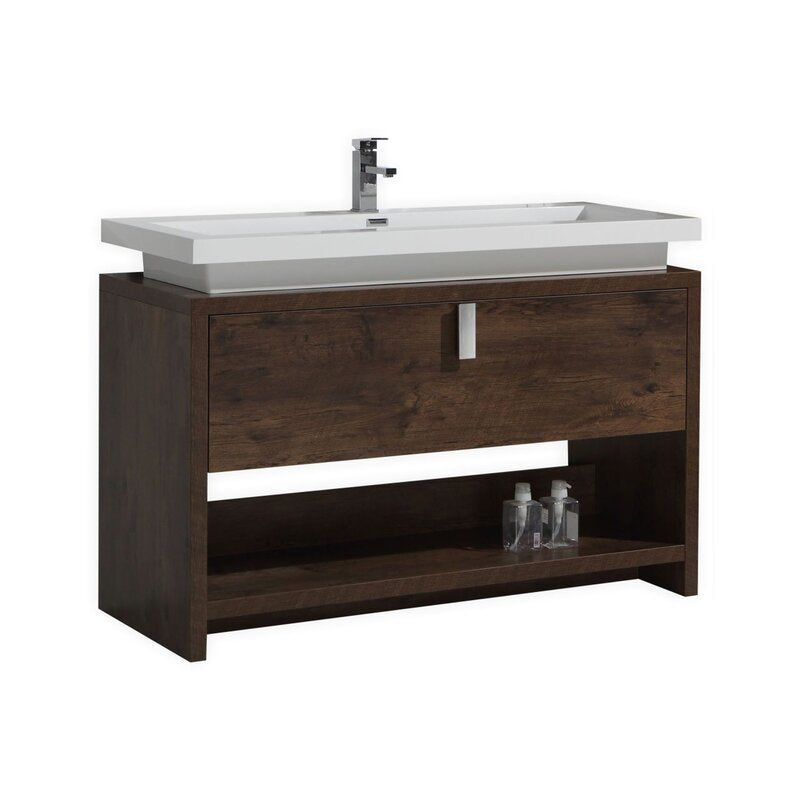 Evos Boutiques 48 in rosewood finish vanity zoomed in