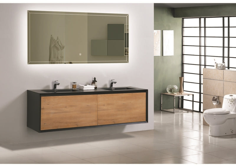 Evos Boutiques 60 in black and oak wood finish vanity staged