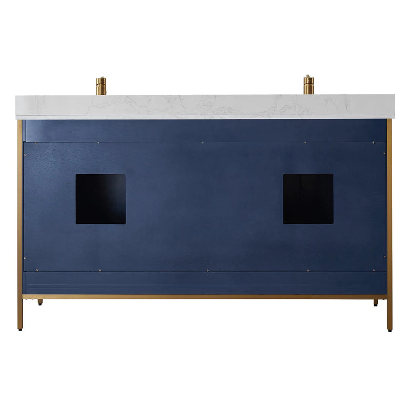 Evos Boutiques 60 in blue double sink bathroom vanity back