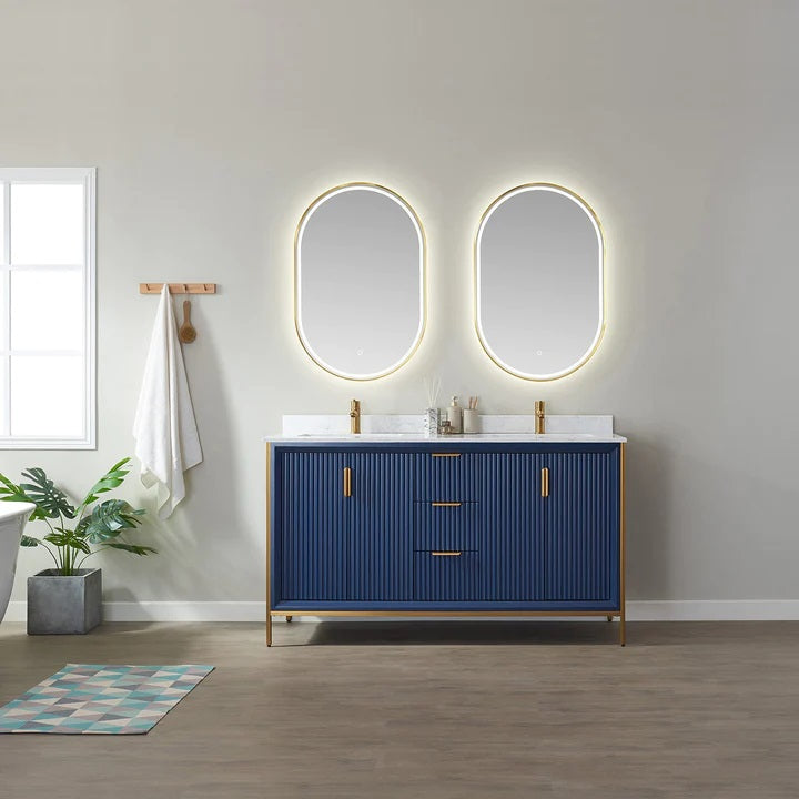 Evos Boutiques 60 in blue double sink bathroom vanity centered