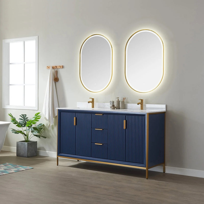 Evos Boutiques 60 in blue double sink bathroom vanity side view