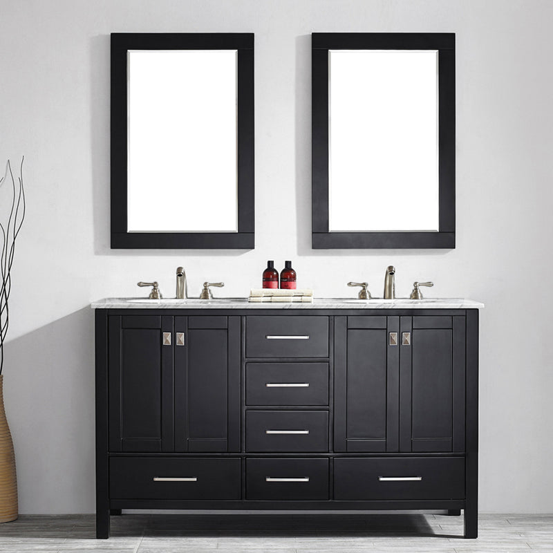 Evos Boutiques 60 in double sink deep black vanity staged