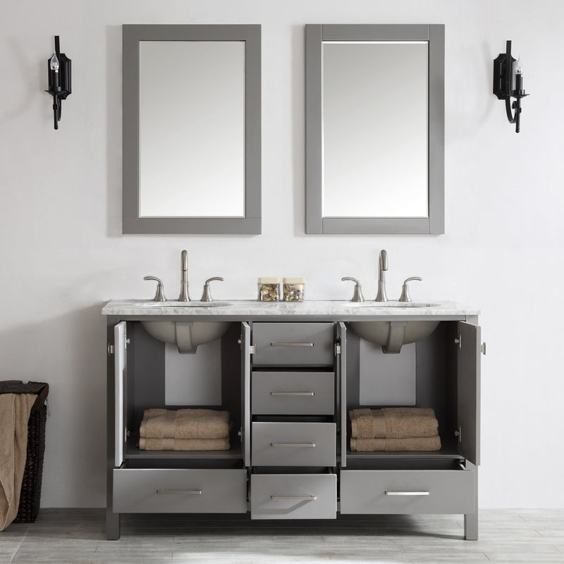 Evos Boutiques 60 in double sink stone grey vanity   open