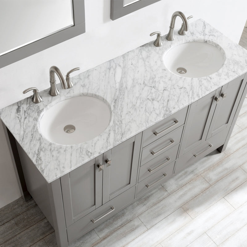Evos Boutiques 60 in double sink stone grey vanity looking down