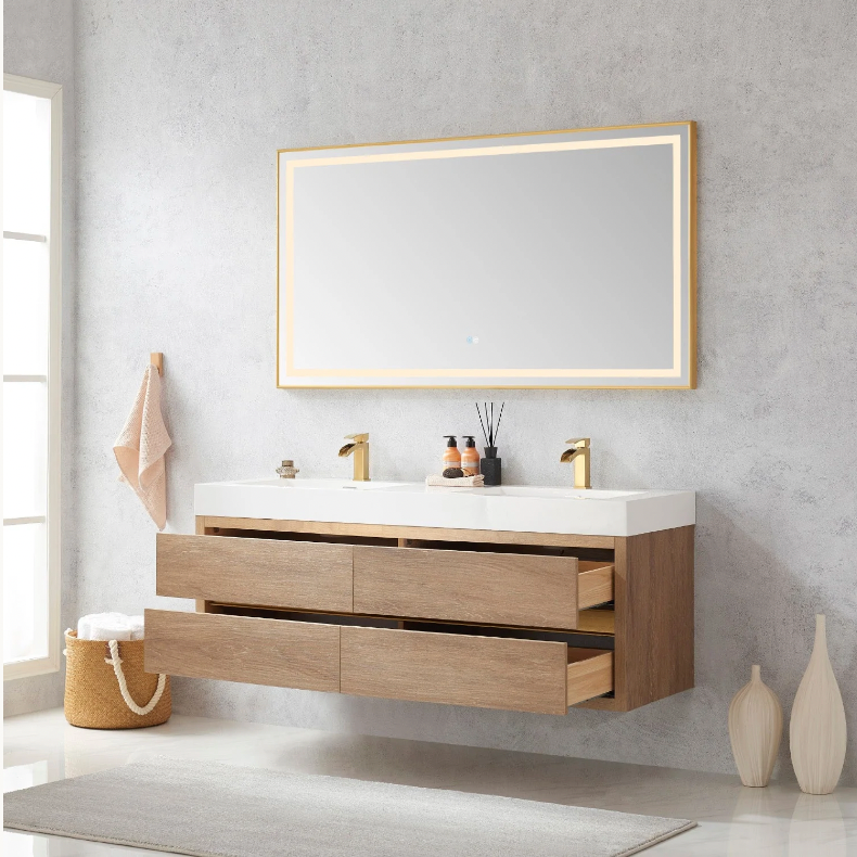 Evos Boutiques 60 in double sink vanity all drawers open