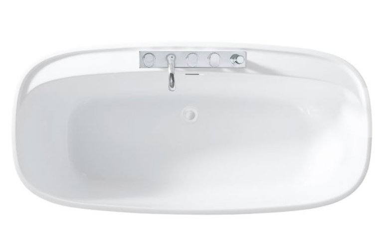Evos Boutiques 60 in freestanding tub and mounting faucet  looking down centered