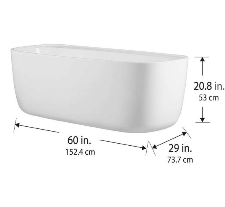 Evos Boutiques 60 in freestanding tub and mounting faucet  measurements